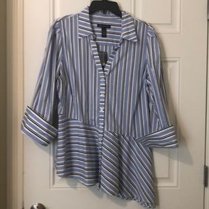 INC L/S button front stripe blouse